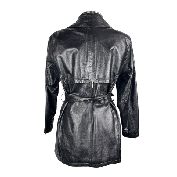 VINTAGE PROMODA GENUINE LEATHER BLACK CLASSIC ASYMMETRIC ZIP FRONT BELTED JACKET - Picture 6 of 16